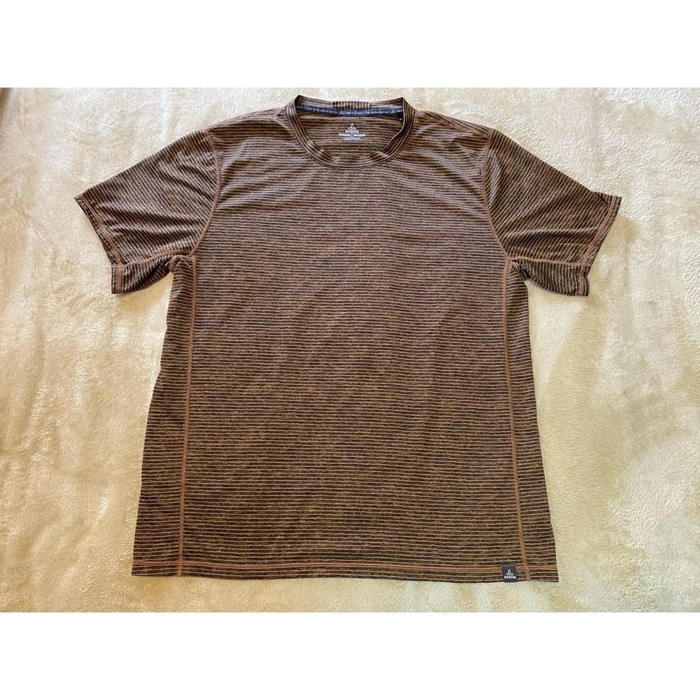 PrAna Shirt Breathe Hardesty Men Large Granite Stripe Black Brown s54